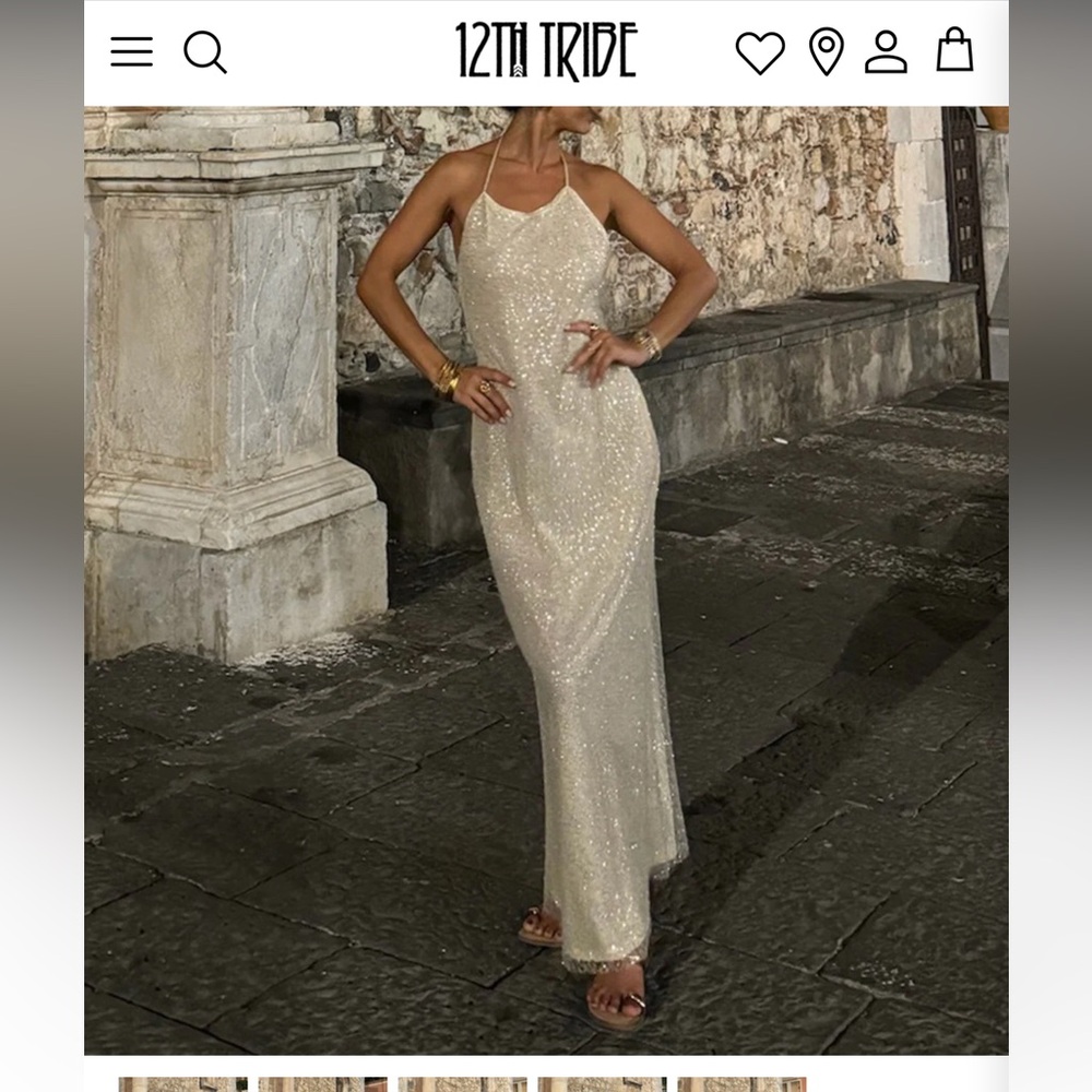 12th Tribe Women's Sparkling Cream/Gold Maxi Dress